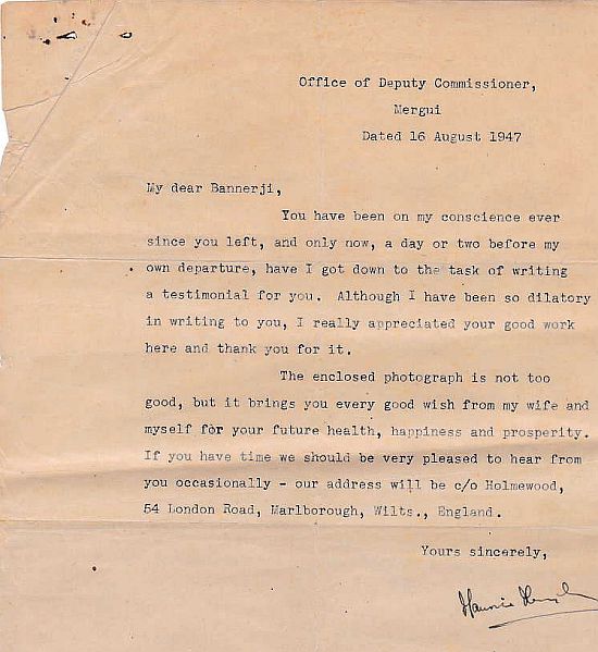 1947 letter Mergui