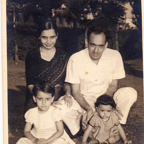 My sister, Santosh, with her husband Sikandar. And daughters, Anuradha (left), Ritu (right). 1958