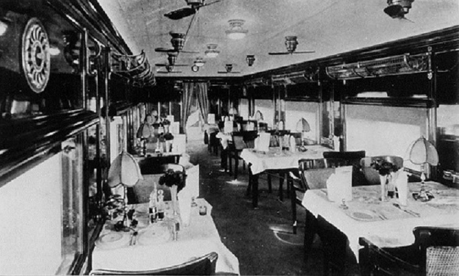 Restaurant Car on the Indian Imperial Mail train during the Raj