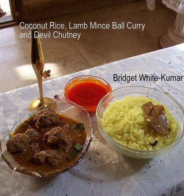 Bridget Kumar’s Coconut Rice and Mince Ball Curry (Kofta Curry) © Bridget Kumar 2012