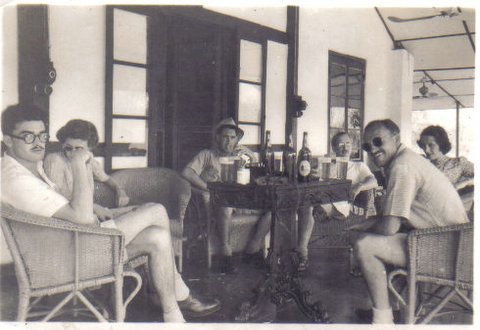 The photo shows a collection of erstwhile planters having a cold weather Sunday lunchtime session on the veranda of the old Sonari Club. 