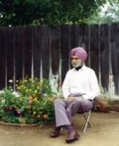 Captain Gurdial Singh in his backyard garden. Clovis, California, 1989.
